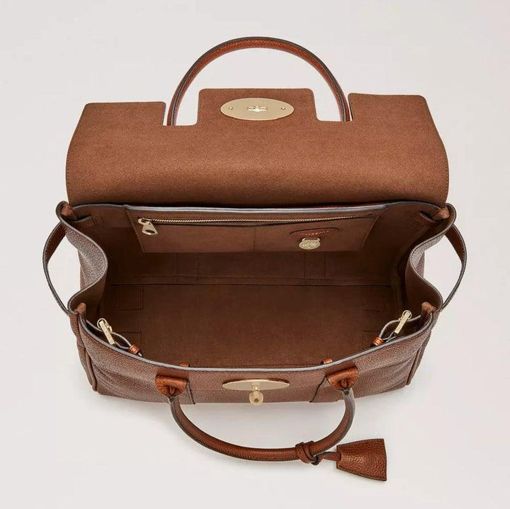 Mulberry Bayswater Small Classic Grain Oak showcases spacious, open interior in brown leather, Model HH8727552G110.