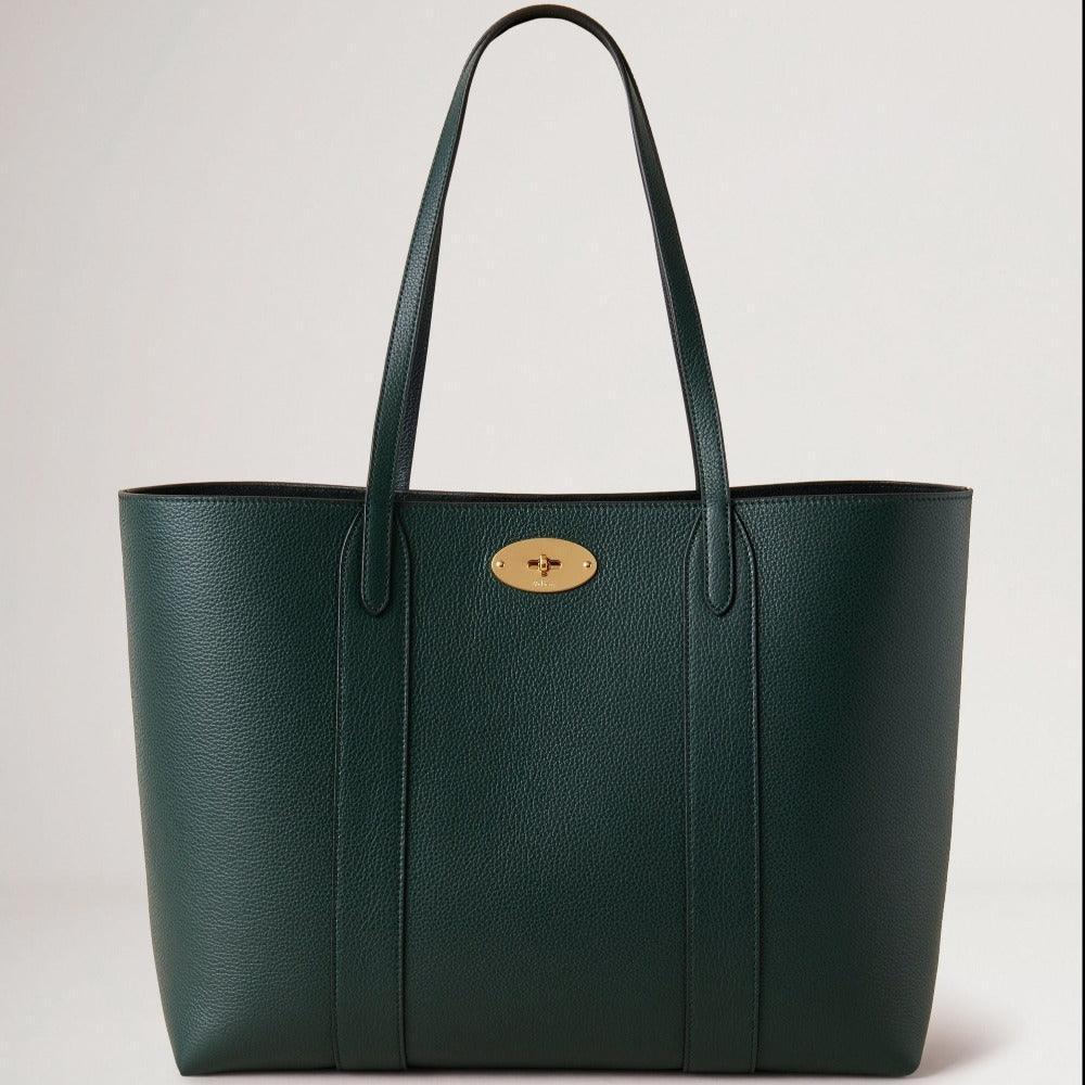 Mulberry Bayswater Tote Small Classic Grain Mulberry Green, elegant dark green leather bag with gold buckle. Model HH5727205Q633