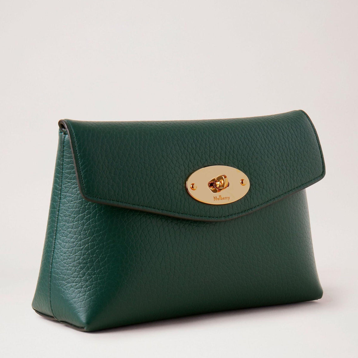 Mulberry Darley Cosmetic Pouch in dark green leather with gold-colored lock, Model RL6544736Q633