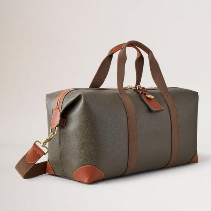 Mulberry Heritage Medium Clipper, weekend bag in brown and cognac bioveg leather, Model HL5136/127Q330.