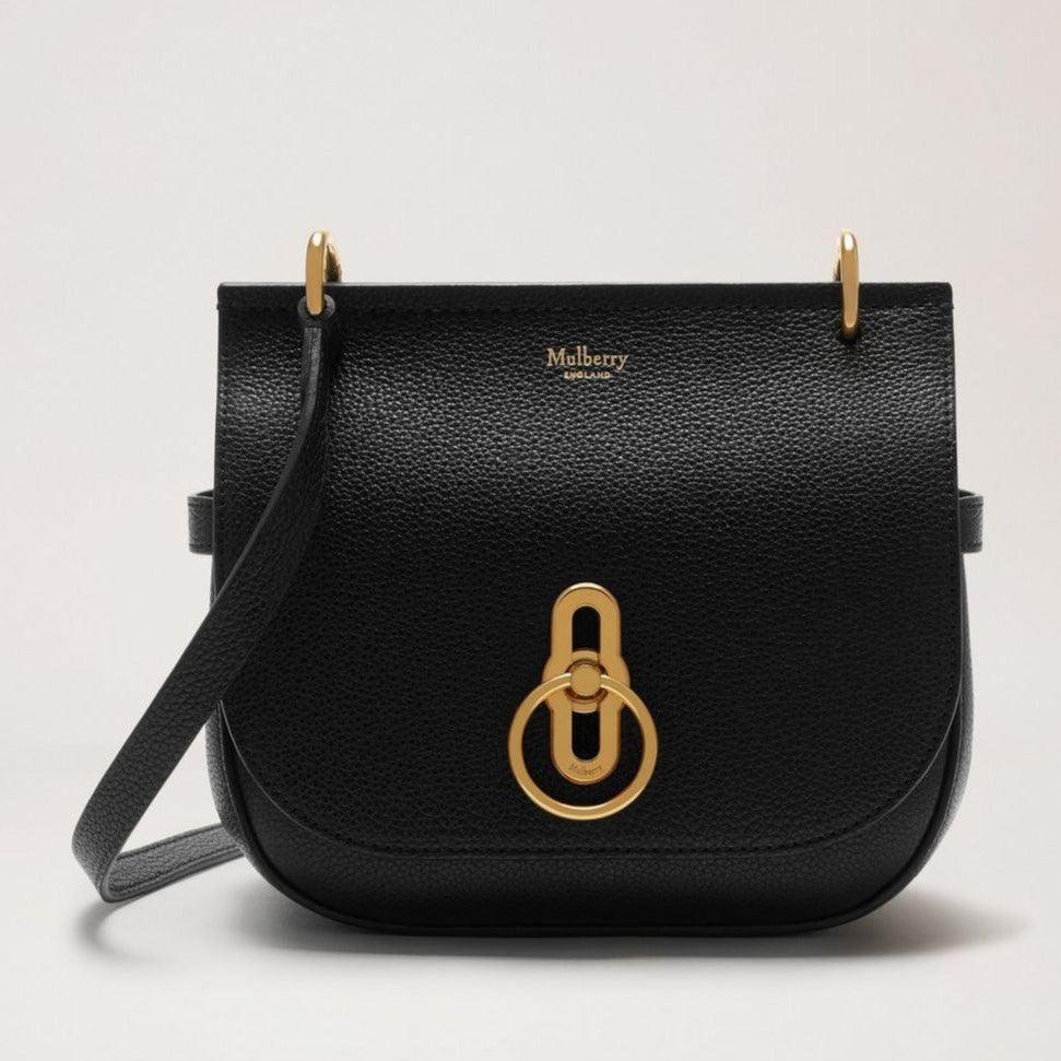 Mulberry Small Amberley Satchel Small Classic Grain Black, black leather bag with gold details, Model HH4966205A100