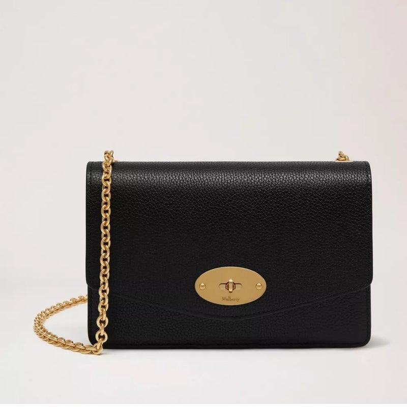 Mulberry Small Darley black bag in classic grain leather with gold chain, Model RL5004205A100