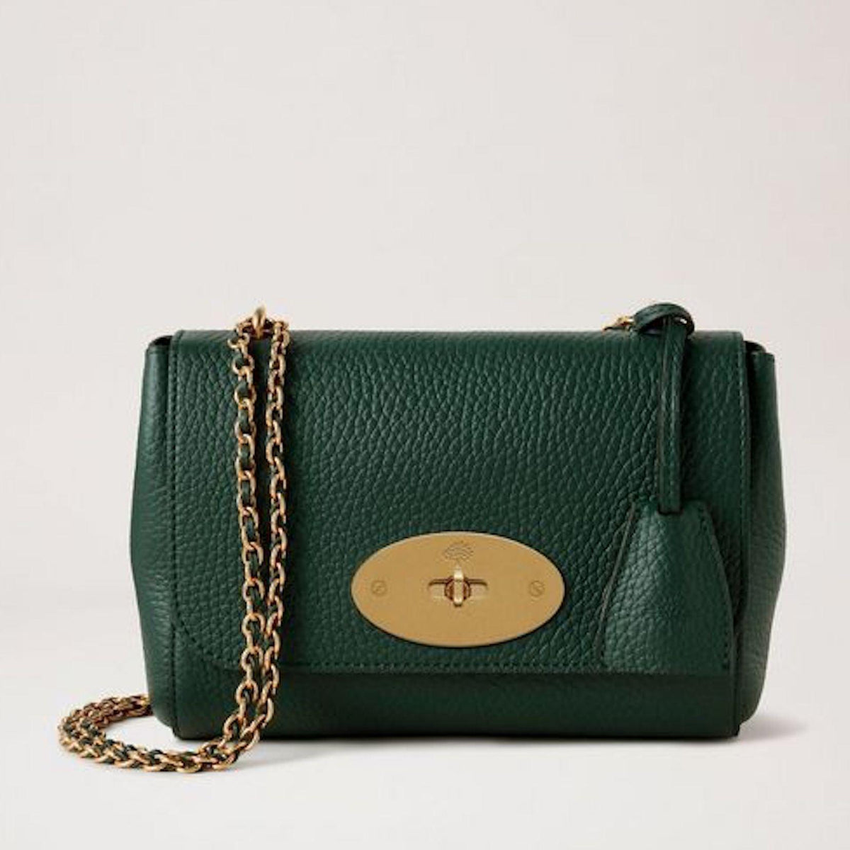 Mulberry Bag Lily Heavy Grain Mulberry Green with gold chain and structured leather, Model HH6950736Q633