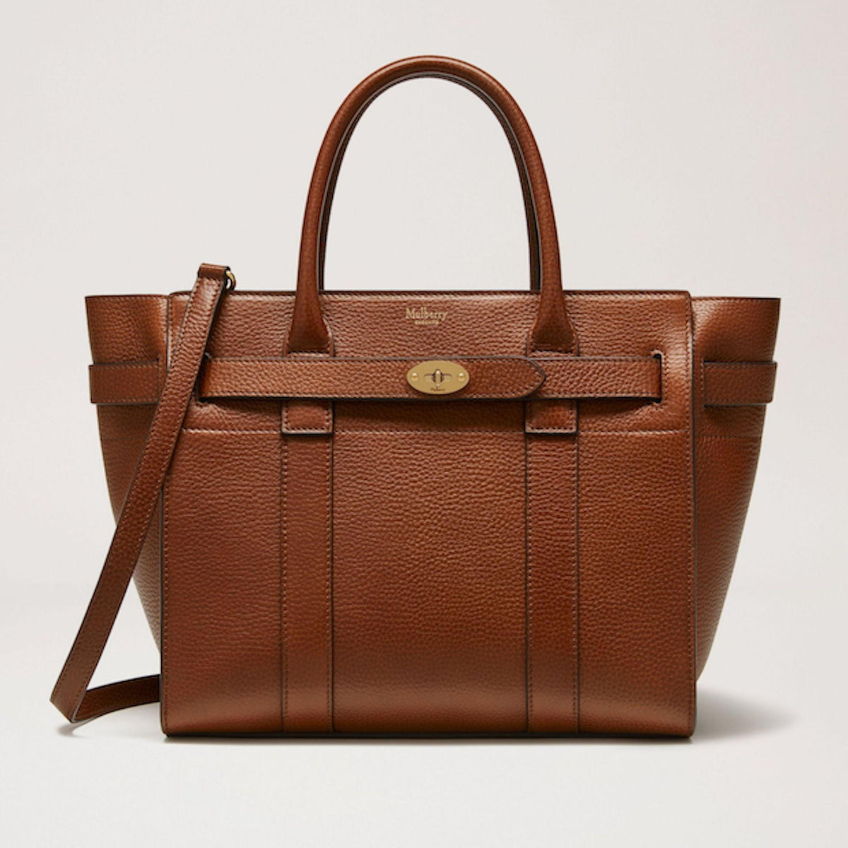 Mulberry Bag Small Zipped Bayswater in brown leather with structured surface, handle and shoulder strap. Model HH8729552G110