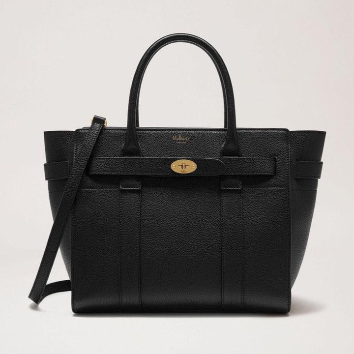 Mulberry bag small zipped bayswater small classic grain leather black in black leather with handle and shoulder strap, Model HH4406205A100.