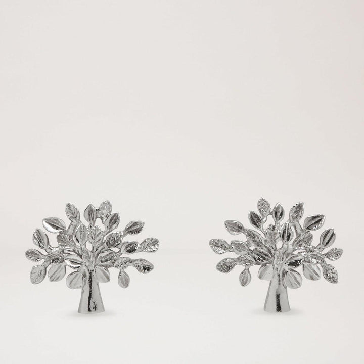 Mulberry Tree Earrings, elegant silver-coloured earrings in the shape of a tree with leaves, Model QE2273000D130.