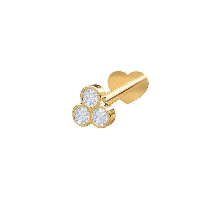 nordahl 14kt gold piercing 0-04ct shows an elegant gold-plated piercing with three clear stones, Model 314007br5-1