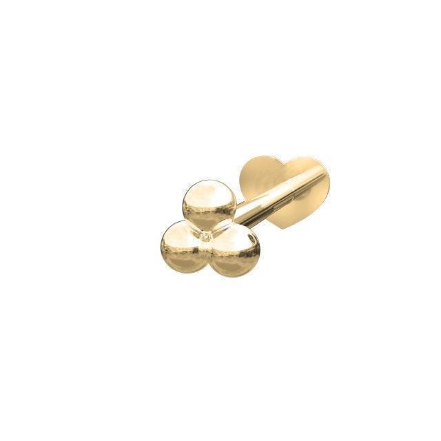 Nordahl Andersen 14kt piercing in bright gold, clover-shaped in front with heart as clasp. Model 314002-5-1