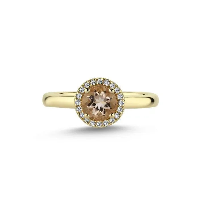 nuran-14kt-grace-ring-with-morganite-and-diamonds, elegant gold ring with round pink morganite and diamonds. Model a2223mo-010rg-001