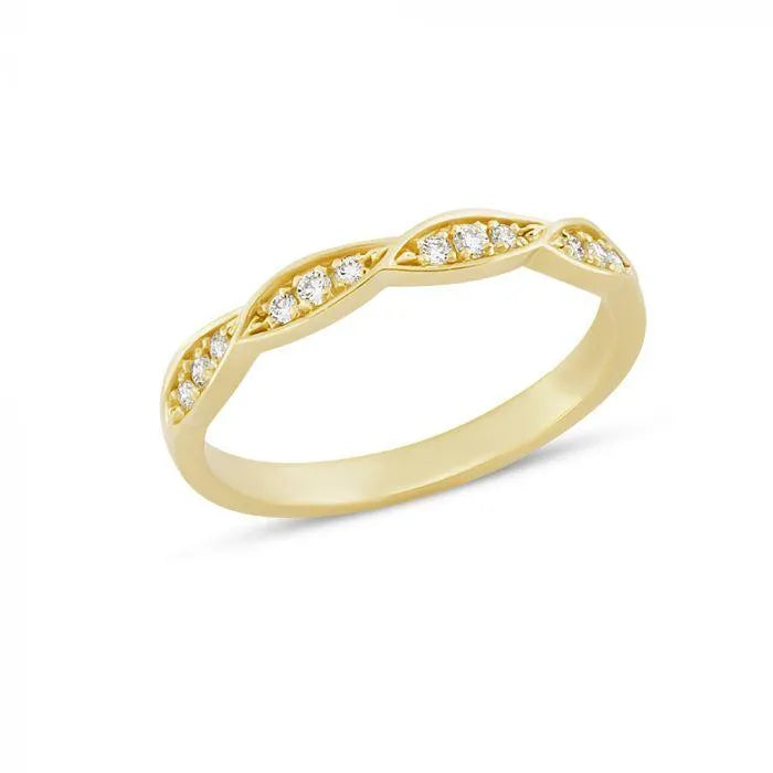 Nuran 14kt Lilja Leaf Ring with diamonds, elegant gold ring with leaves and set stones. Model R1071-014-001