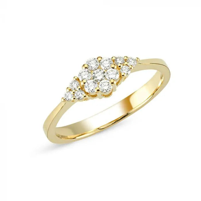 Nuran 14kt Lilja ring with diamonds in floral motif on slim gold ring. Model a3040-030-001-1