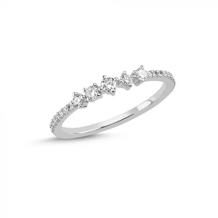 Nuran 14kt Noelle Ring with diamonds shown as an elegant white gold ring with sparkling brilliants. Model a3056hg-a3056hg-021-001.