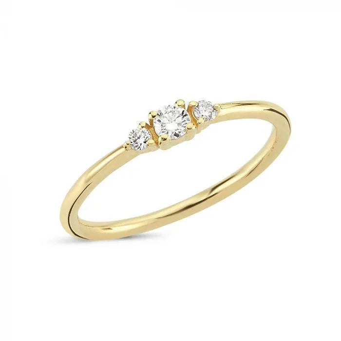 Nuran 14kt Petit Ring with diamonds, elegant gold ring with three small diamonds. Model R1110-R1110-015-001