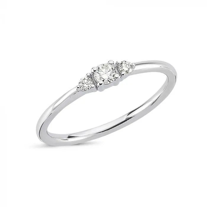 nuran-14kt-petit-ring-with-diamonds shows a slim white gold ring with three small diamonds. Model R1110HG-015-001-1