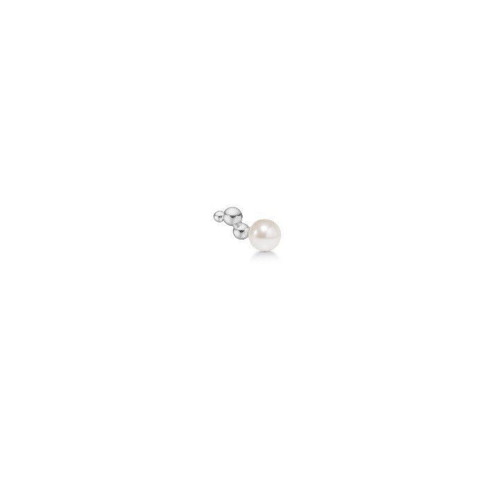 Polar Jewelry Bubble Silver Studs shows a simple silver stud with round pearl, modern design. Model bub-st-r-sl-wp-00111-1