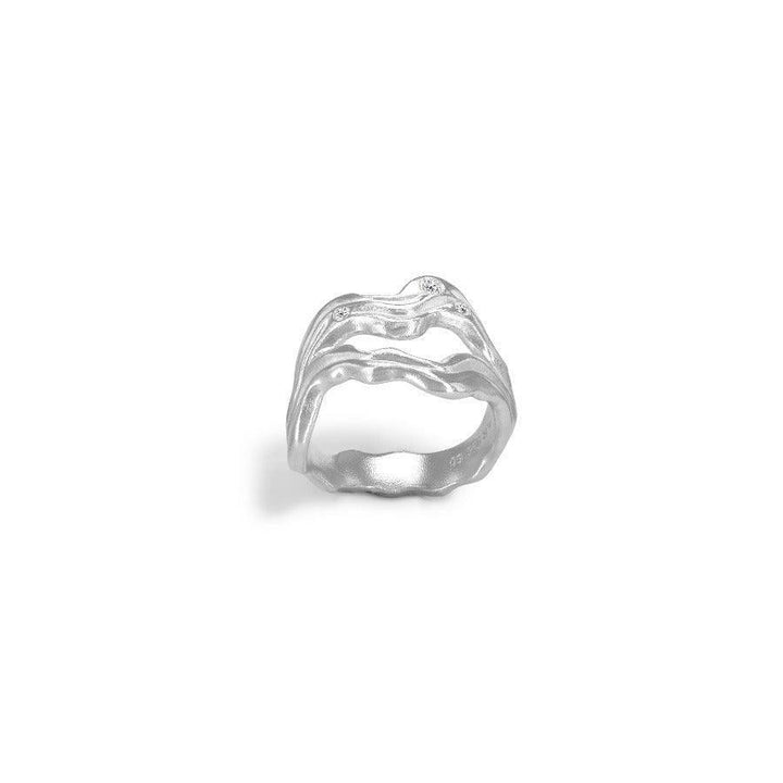 Polar Jewelry Cassiopeia Silver Ring with wavy design and small stones, Model CAS-RI-SL-WZ-001-1.