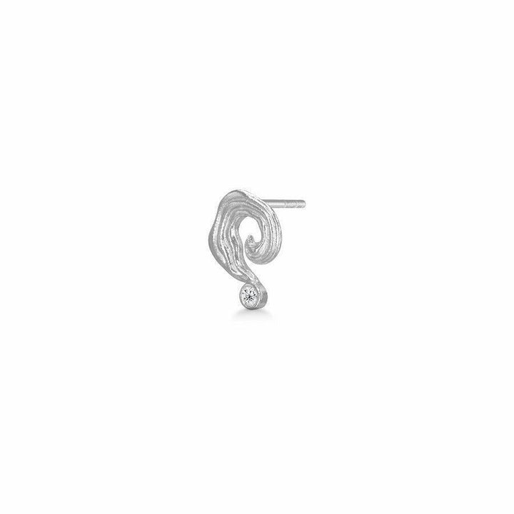 Polar Jewelry Galaxy Silver Earring, organically shaped with a clear stone at the bottom. Model SPG-ST-SL-WZ-00406-2