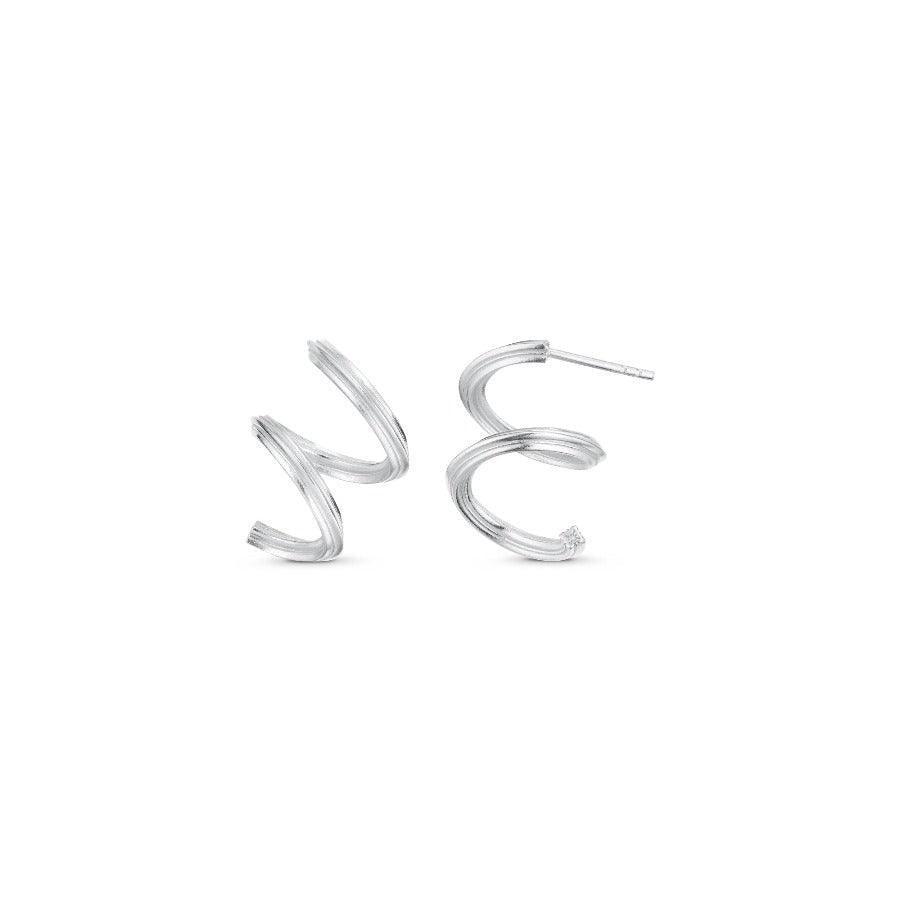 Polar Jewelry Spiral Earrings in silver metal, elegant spiral design, Model SPI-HP-RH-00610-1