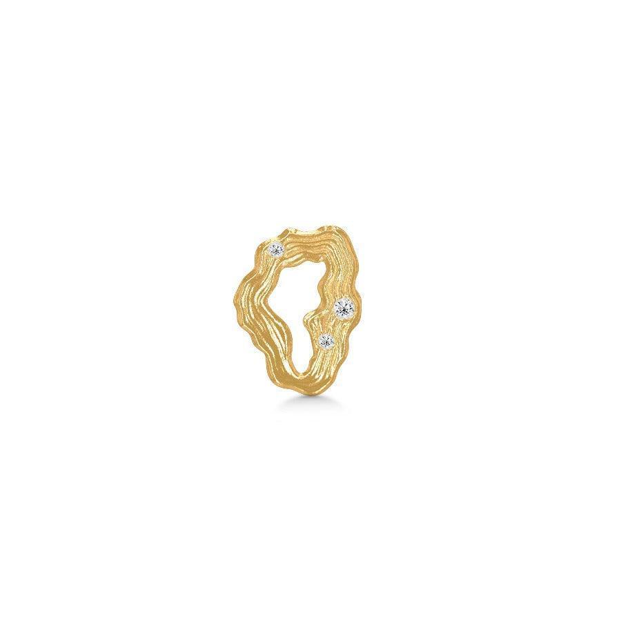 Polar Jewelry Stellar Gold Plated Earring Single in organic gold design with three sparkling stones, Model st-gd-wz-00401