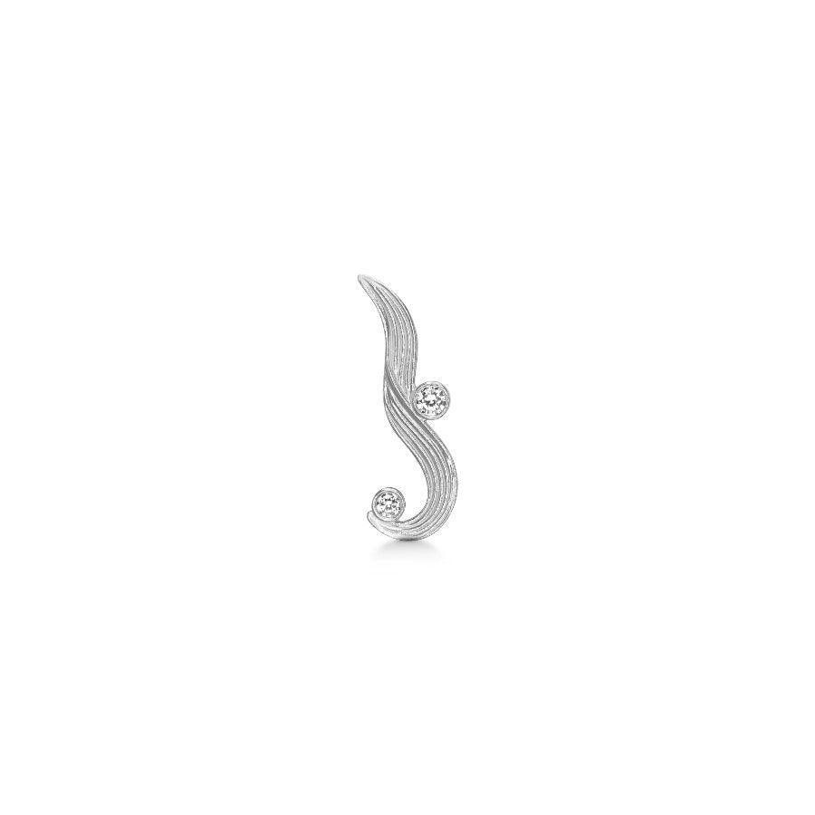 Polar Jewelry The Darning Needle silver ear ring with elegant wavy shape and two clear stones, Model wz-00309-1.