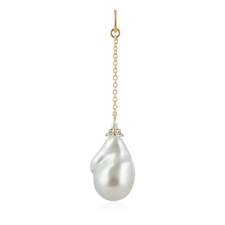 ro copenhagen 18kt baroque pendant with white baroque pearl on gold chain and small diamonds, Model 108033-1