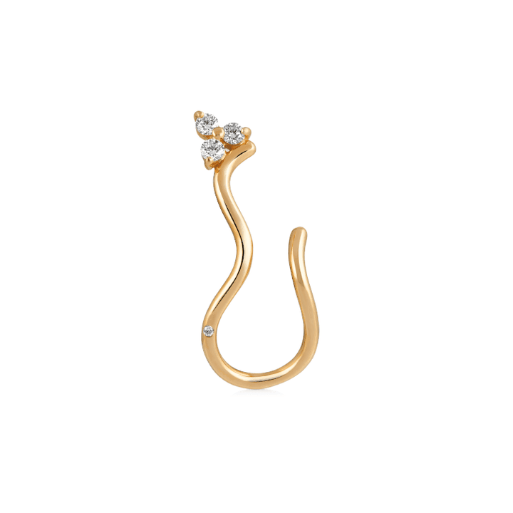 RO Copenhagen 18kt Fryd Wave Diamond Earring Right shows earring in wavy gold with diamonds, Model 108105-1.