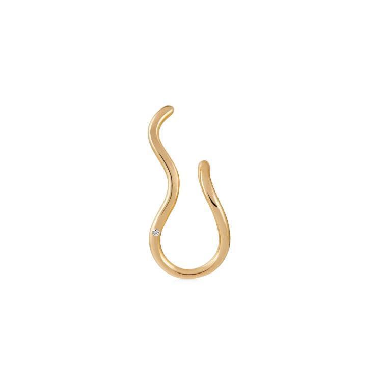 ro copenhagen 18kt fryd wave earring right is seen in bright gold with a single small diamond, Model 108103-1