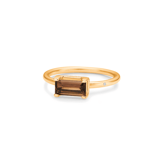 ro copenhagen 18kt nord ring smoky quartz with rectangular brown stone in gold look. Model 133R9371-001