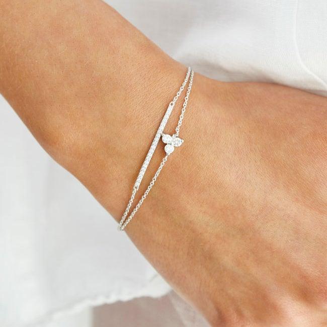 RO Copenhagen 18kt Rock Classic bracelet in white gold with elegant diamonds seen on wrist. Model 106711-001