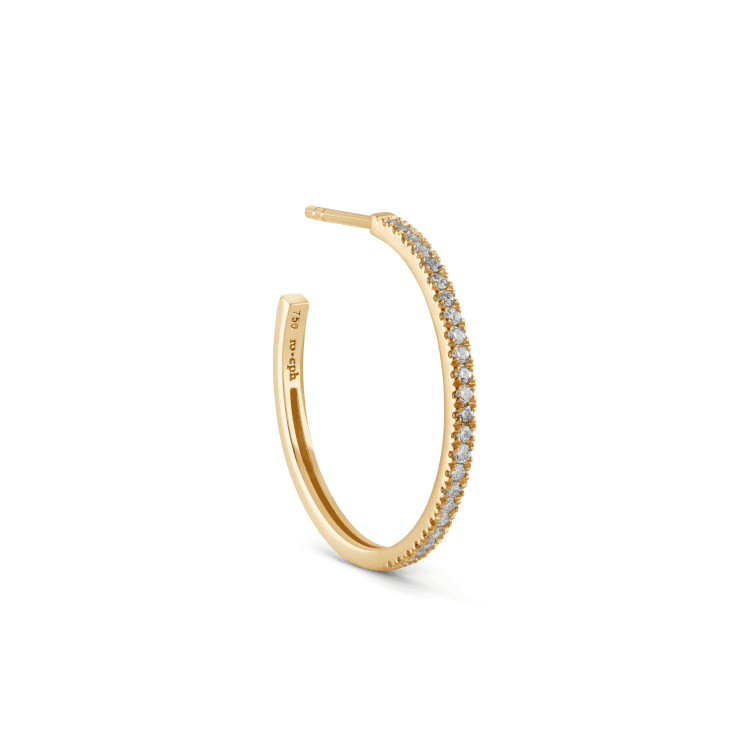 RO Copenhagen 18kt Rock Classic Diamond Creole shows an elegant gold creole with small diamonds. Model 119258-1.
