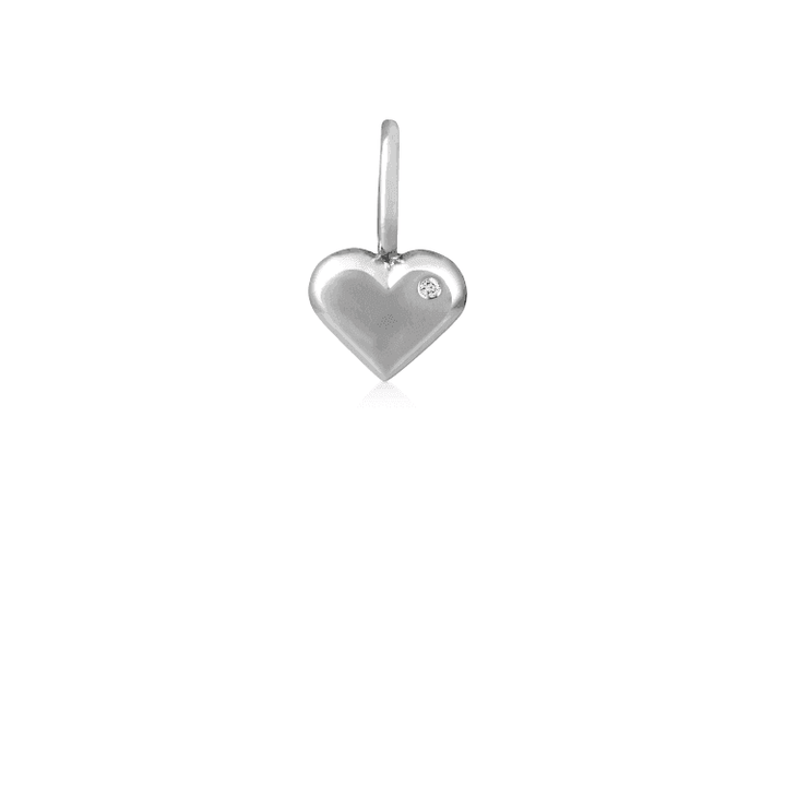 RO Copenhagen 18kt Rock My Heart Heart Pendant White gold, shiny heart pendant with small diamond detail. Model 110276-1.