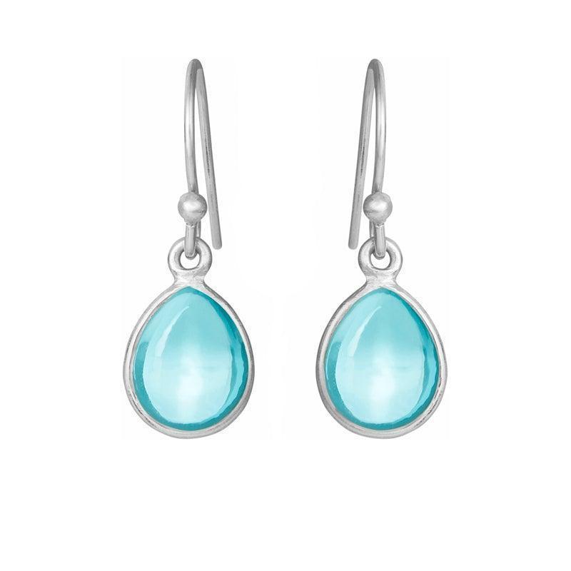 Susanne Friis Bjørner hoop earrings blue topaz show drop-shaped design in silver with light blue stones. Model 5249-1-186-1