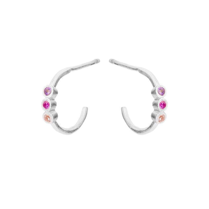 Susanne Friis Bjørner silver earrings with colored zircons, curved design, model 5647-1-569-1.