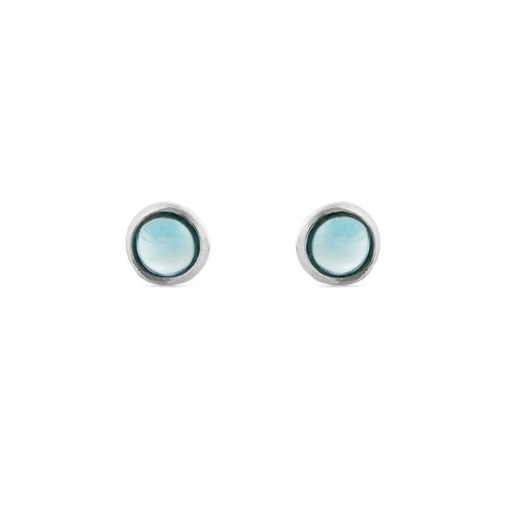 Susanne Friis Bjørner Silver Earrings London Blue Crystal on white background, round with shiny silver edge. Model 5535-1-174-1