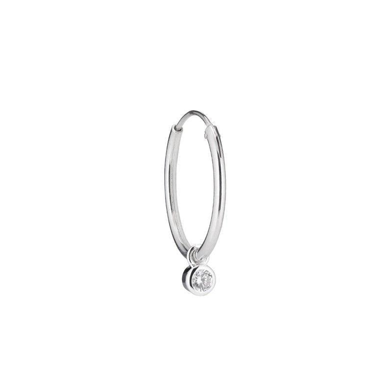 Golden Hour Silver Hoop SI2002 shows a simple silver hoop with small pendant and clear stone. Model SI2002-1