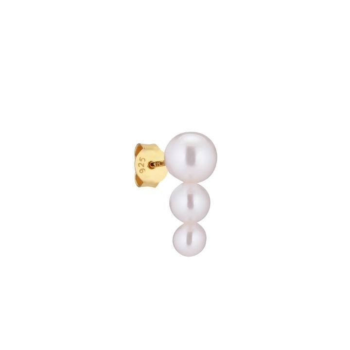 Oceana Pearl Earrings with three white freshwater pearls and gold detail, Model fw2017-fw2017-1