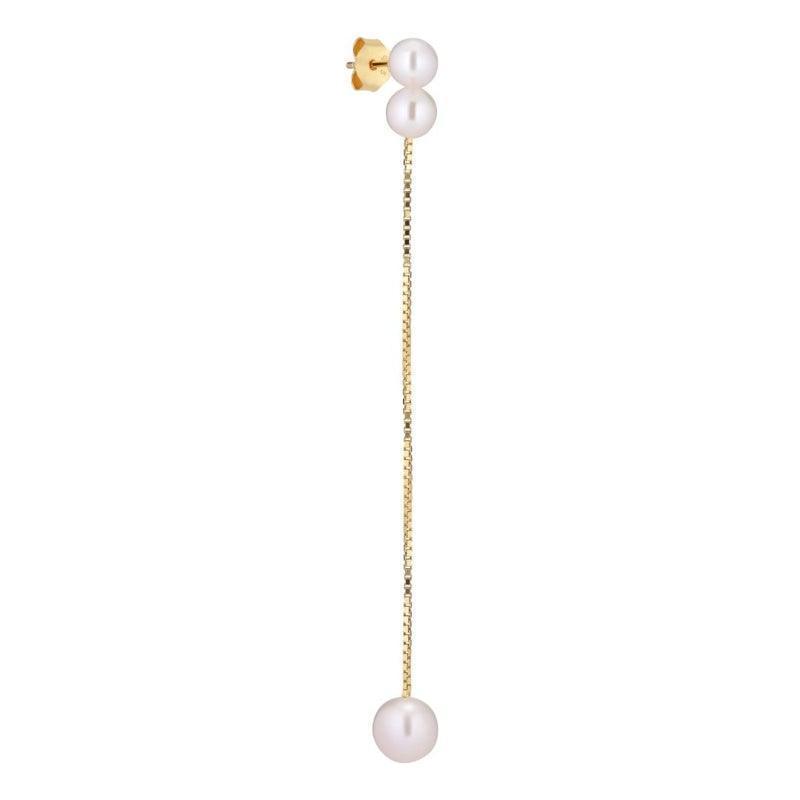 Sun Ray Pearl Chain Earring with two white pearls and long gold chain, elegant and minimalist, Model ss2004-1