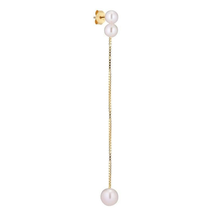Sun Ray Pearl Chain Earring with two white pearls and long gold chain, elegant and minimalist, Model ss2004-1