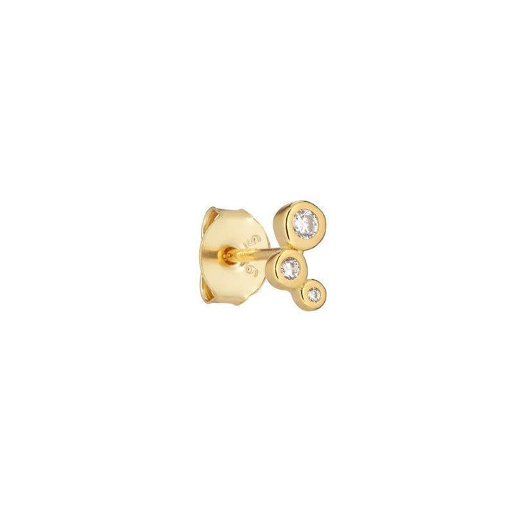 Trinity gold-plated stud earrings in a minimalist design with three clear stones, shown on a white background. Model SS2106-SS2106-1
