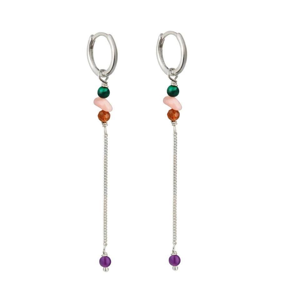 wioga alexandra earrings silver with colored pearls and chain, model E-8120-S