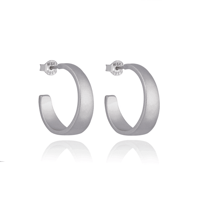 wioga chickie earrings, matte silver open creole earrings, front view. Model E-1170-S