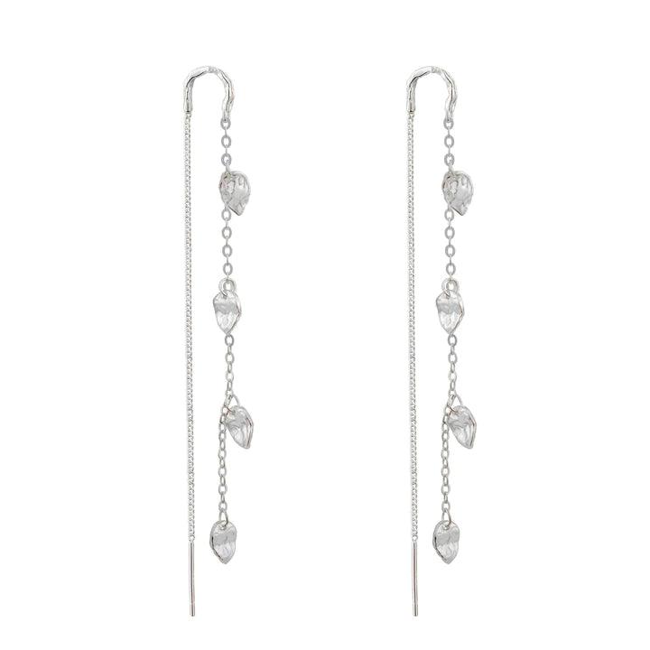 wioga claudia earrings silver elegant long earrings with small leaves in chain design, Model E-8224-S