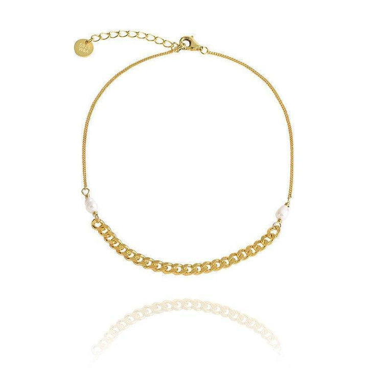 wioga irene ankle chain a-5009-gp with gold-plated chain, freshwater pearls and adjustable clasp. Model a-5009-gp