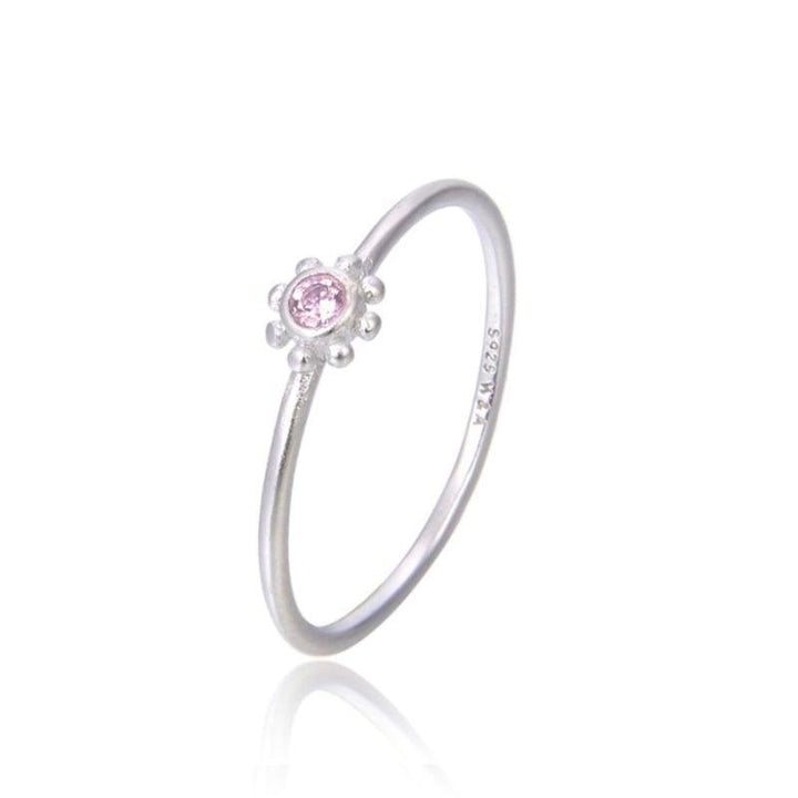 WiOGA Pink Small Sun Ring with pink stone in filigree silver design. Model R-4004-S-001-1