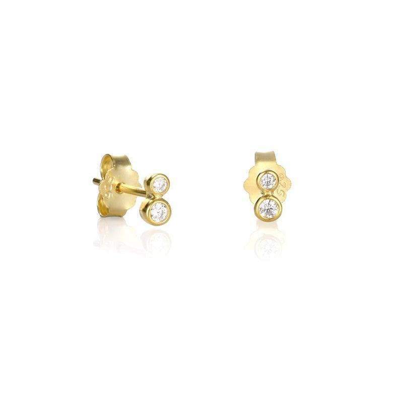 wioga siff earrings e-1075-gp, small gold-plated earrings with two clear stones, Model E-1075-GP