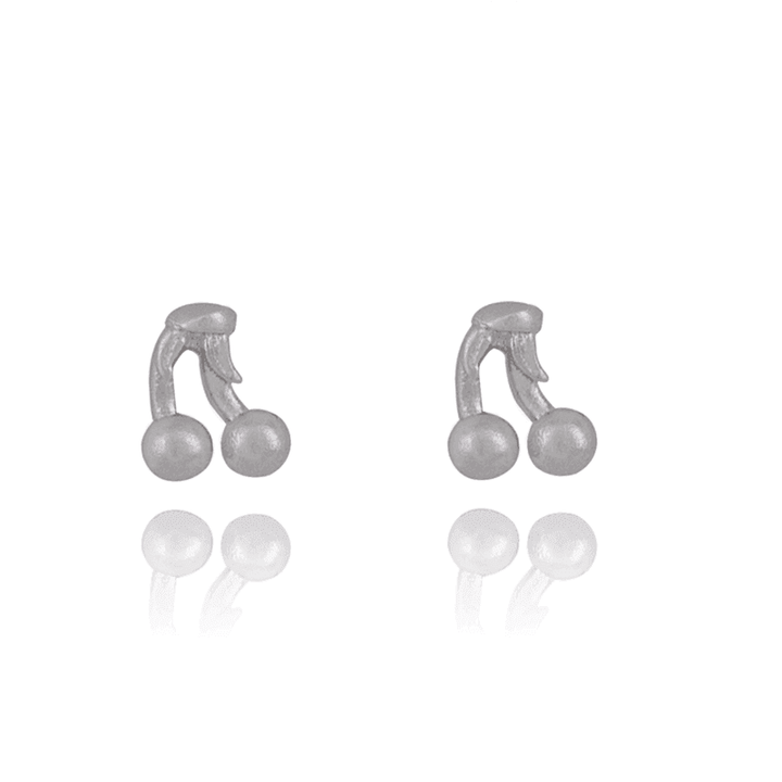 wioga sweet cherry silver studs are shown on white background, small cherry shaped silver earrings. Model E-1174-S